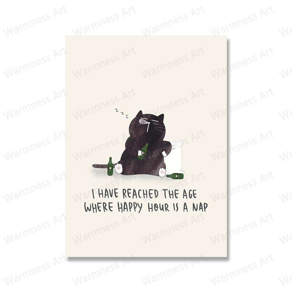Funny Cute Black Cat Eat Foods Poster Nordic Wall Art Canvas Painting Prints Cartoon Animal Pictures For Living Room Home Decor No Frame