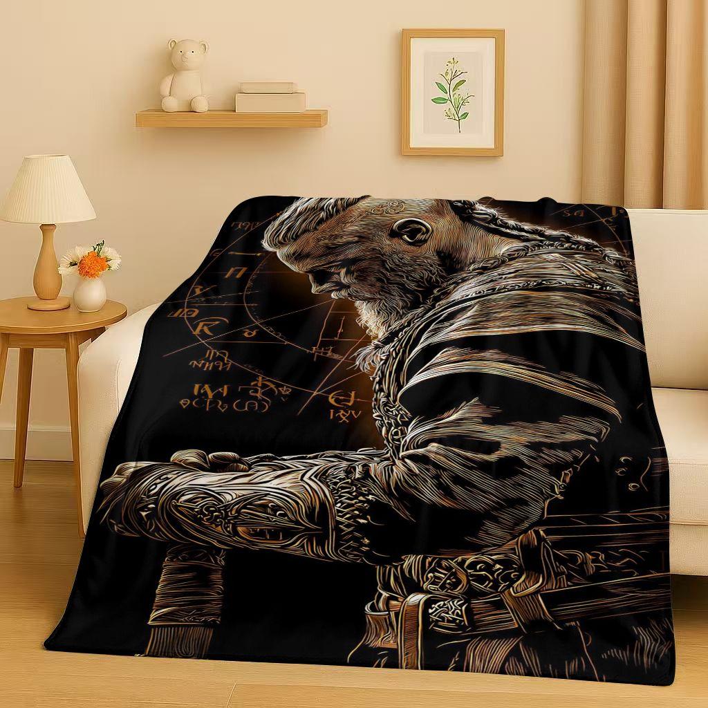 Retro Nordic Viking Totem Vegvisir Rune Valhalla Valknut Flannel Blanket,Ultra Soft Plush Throw for Home Bedroom Bed Sofa Cover