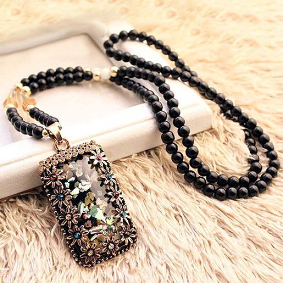 Colorful Shell Faux Opal Statement Bib Pendant Necklace Sweater Chain Gift