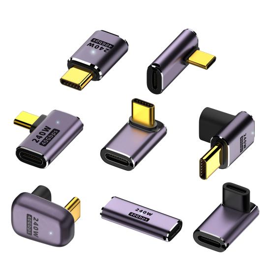 USB C Right Angle Adapter 240W PD 8K@60Hz Video Charge Adapter 40Gbps Data Transfer LED Light Metal Adapter for MacBook Pro for IPad Pro