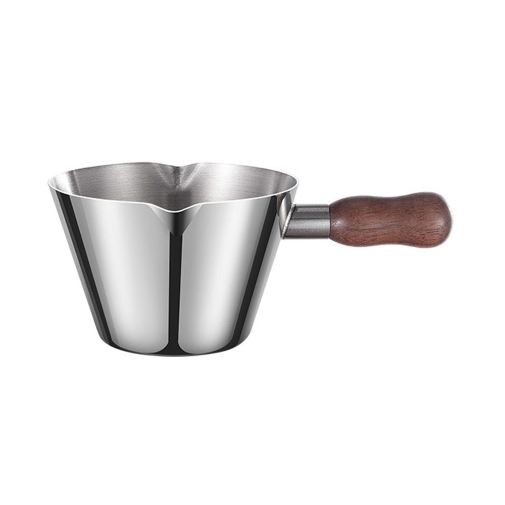 Walnut Handle Espresso Shot Glass 120ML Stainless Steel Measuring Cup With Spout And Scale For Barista