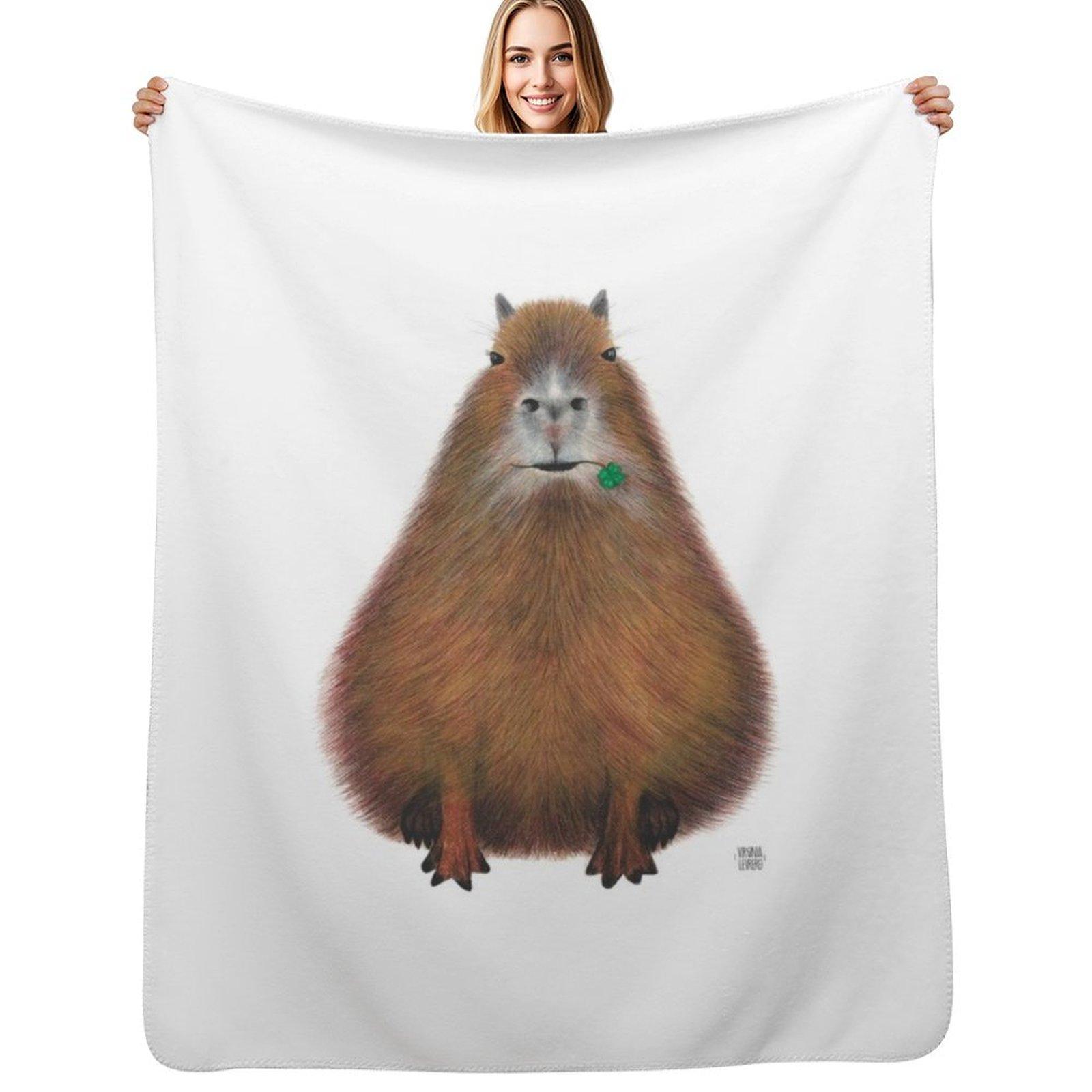 Capybara high quality, hand made illustration Throw Blanket Faux Fur Soft Warm Blanket for Bed Size: 75*100cm, Weight: 230 GSM