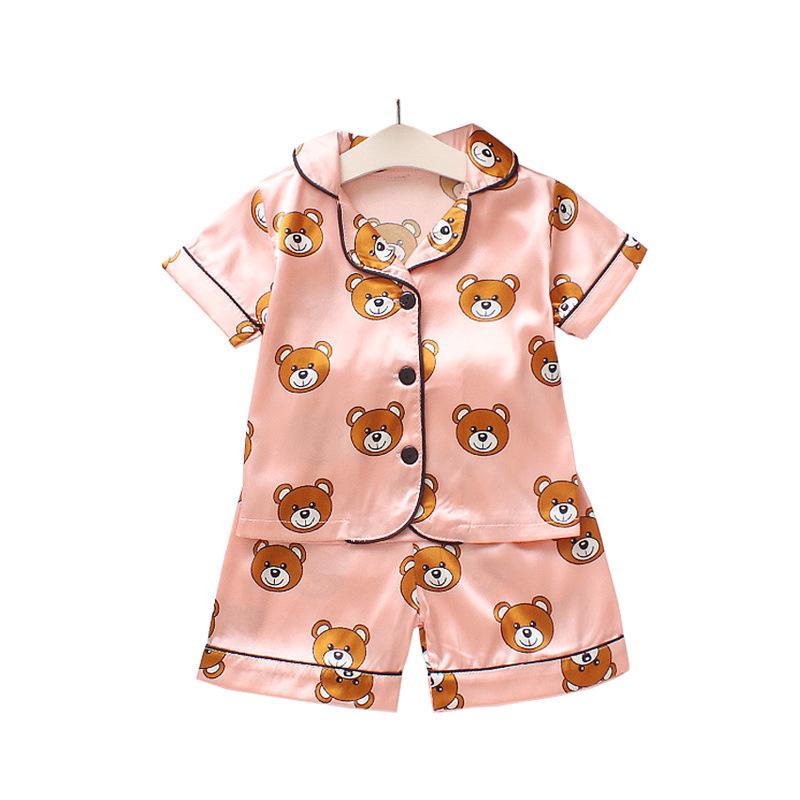 BB58 Mufurui Summer Kids' Silk Bear Cartoon Pajama Short Sleeve Two-Piece Set