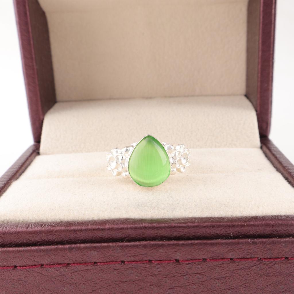 Green Cat's Eye Gemstone 925 Solid Silver Handmade Jewelry For Anniversary Gift RR-59-37