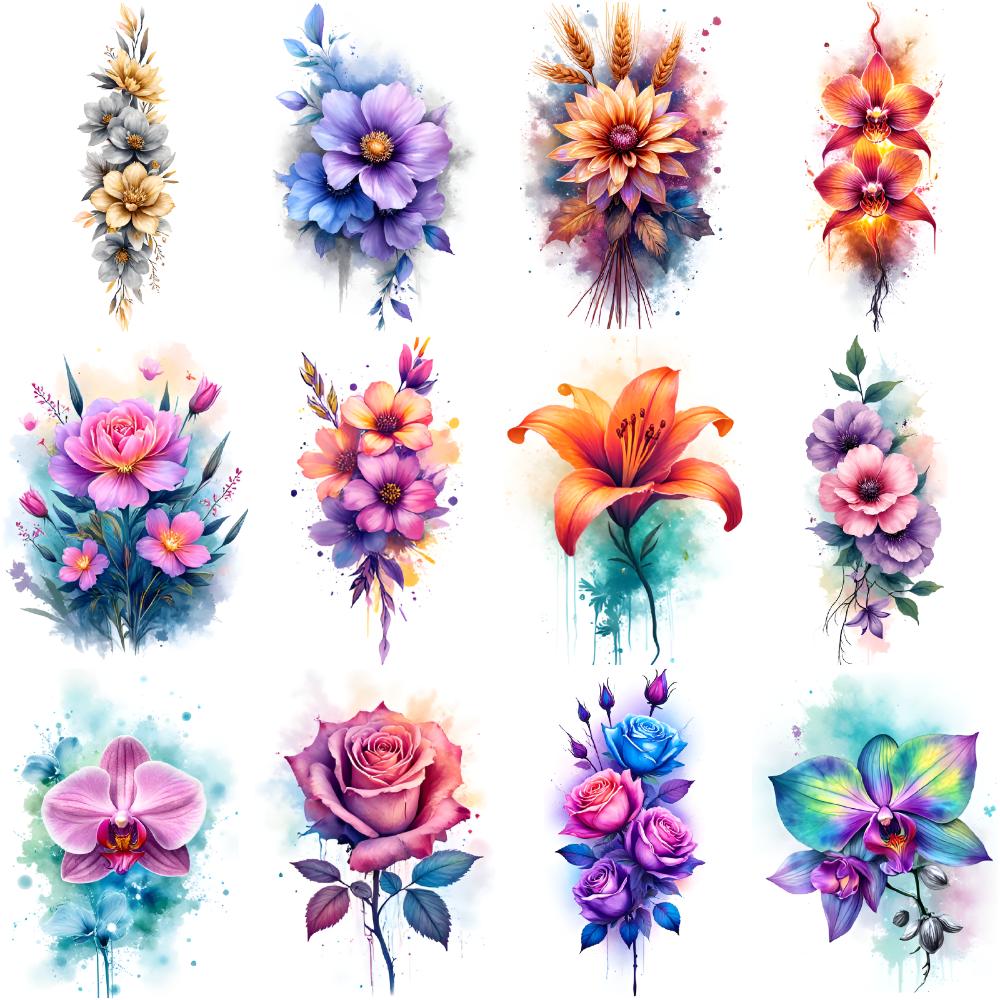 12pcs Temporary Tattoo Flowers Waterproof Long-lasting Body Stickers Butterflies Bees Temporary Tattoo Stickers For Arms