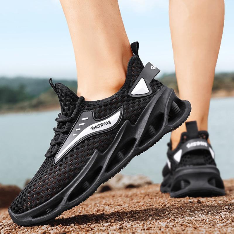 Mesh men's shoes are breathable and hollow in summer, daily versatile casual thick-soled solid color sports men's trendy shoes