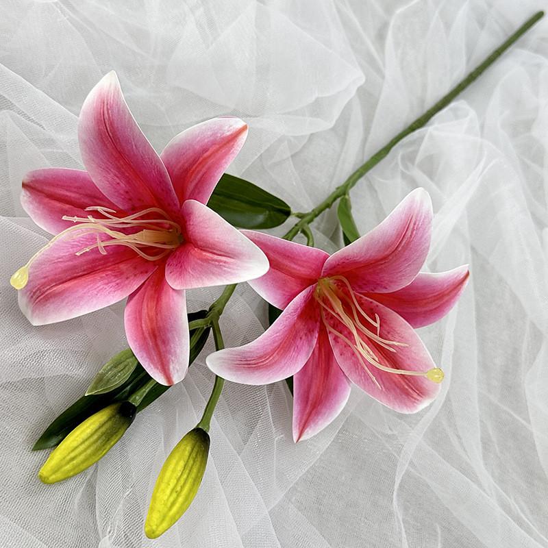 Luxury Artificial Lily 2head Florals With Delicate Craftsmanship For Home Decoration And Wedding Settings