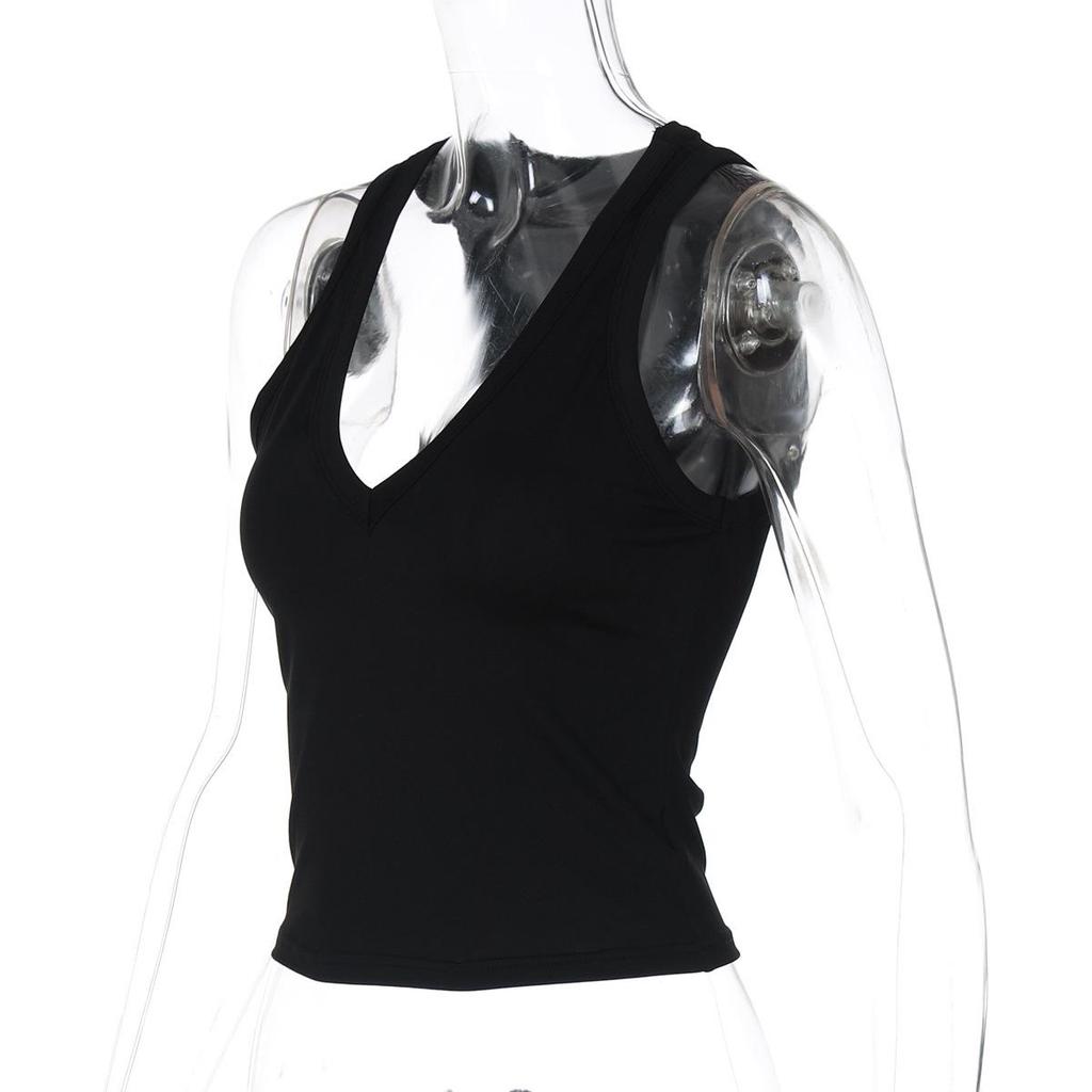 European Spring/Summer 2026 Sexy Slim Fit Sleeveless V-Neck Tank Top for Women