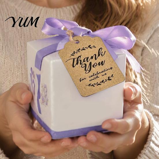 Natural Style Tags for Gift Boxes 100Pcs Paper Thank You with String, Rectangular Tags, Pre-Punched Decorative Hang Handmade Gifts Hole Hanging