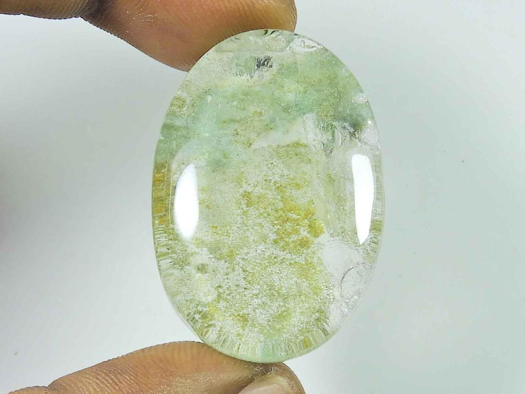 77Cts. Lodolite Garden Quartz Oval Crystal Cabochon Loose Gemstone 26X38X7MM SK-3371