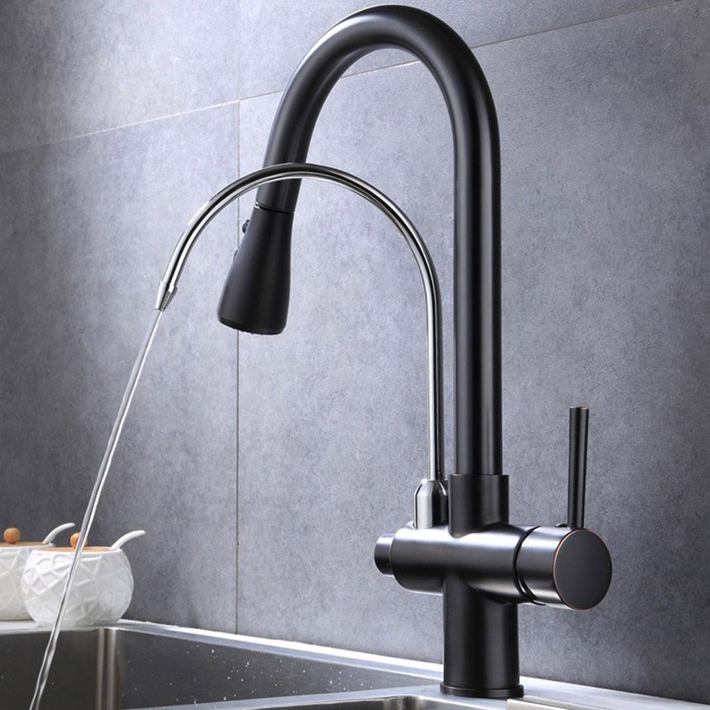 G1Celsius2 Modern 3 In 1 Filter Purifier Kitchen Faucet Double Handle PullOut Sink Hot Cold Water Tap(Electroplated )