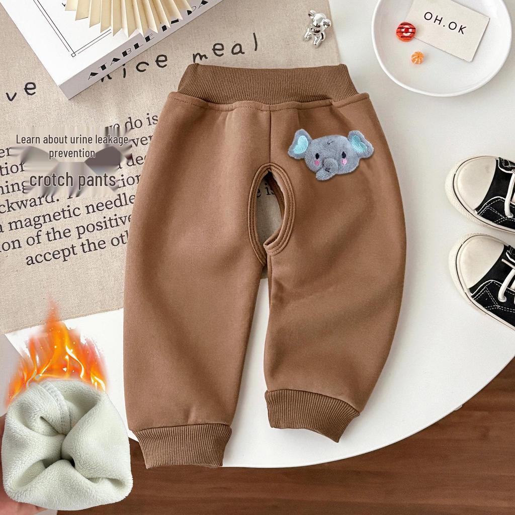 Baby-Sweathose mit Fleecefutter und offener Schritt: Verdickte, warme Herbst-/Winterkleidung für Jungen und Mädchen
