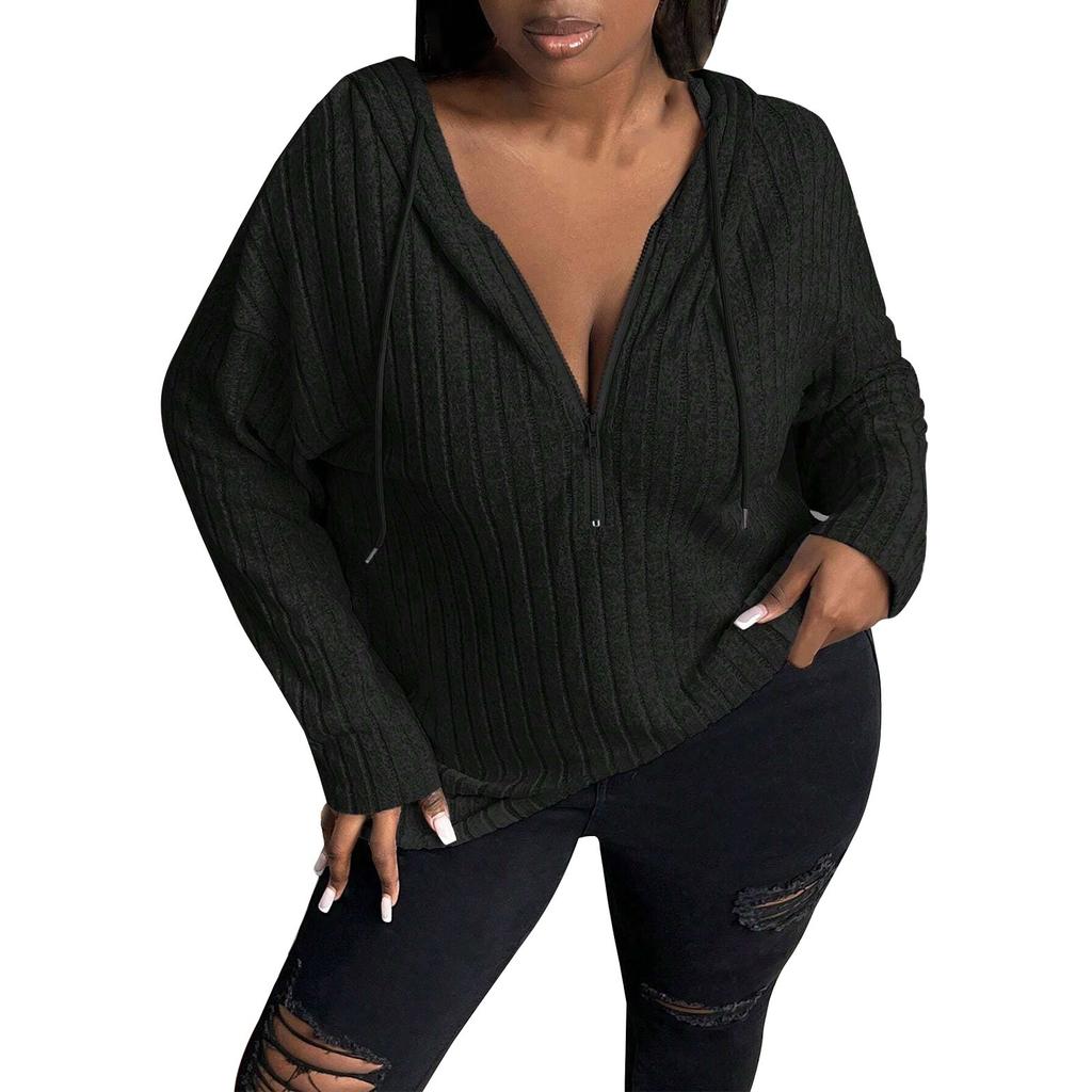 Ladies Fashion Winter New Solid Color Long Sleeve Sweatshirt Women's Hooded Zipper Top