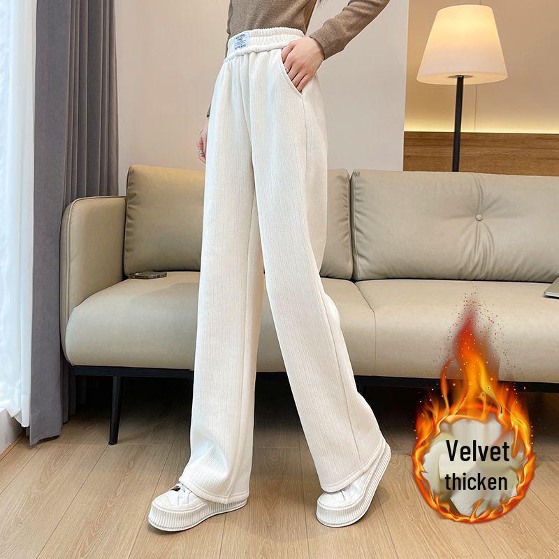 

Women s Chenille Wide-Leg Lambswool Pants - 2025 Winter New Arrival, Plus Velvet, Straight Casual for Autumn 5XL абрикосовый