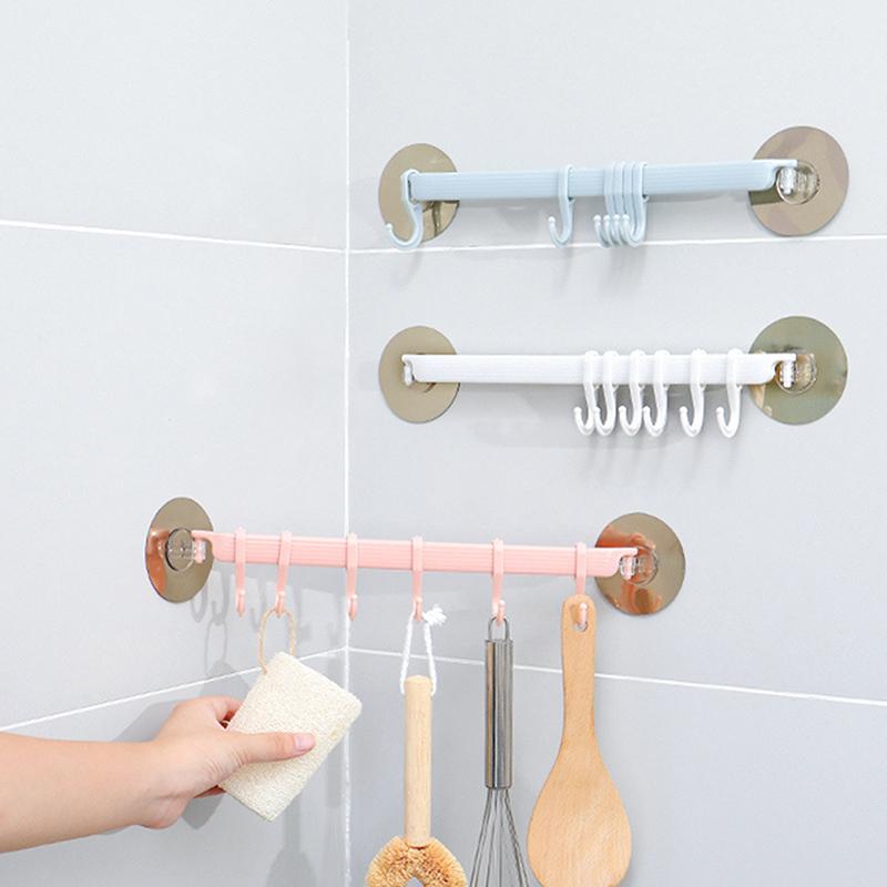 Blue/White/Pink Suction Cup Type Hook 6 Rows For Kitchen Bathroom Corner Suspension Without Marks Hanger Hook