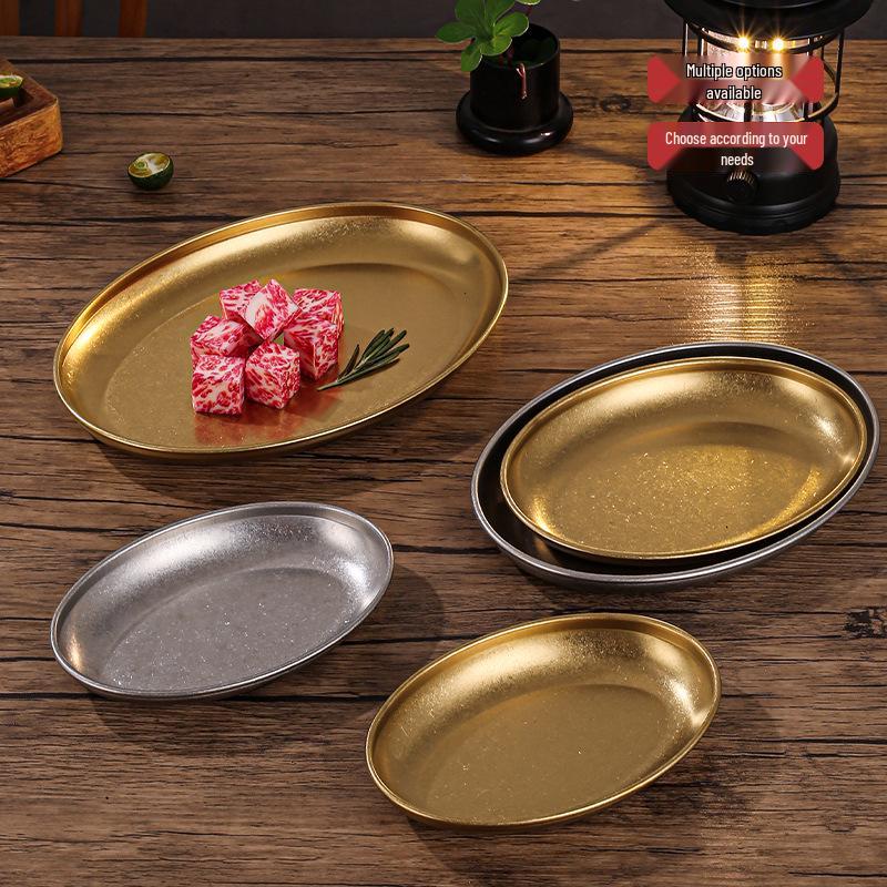 Retro Stainless Steel Egg-Shaped Oval Plate – Creative Dinnerware for BBQ, Cold Dishes, and Snacks