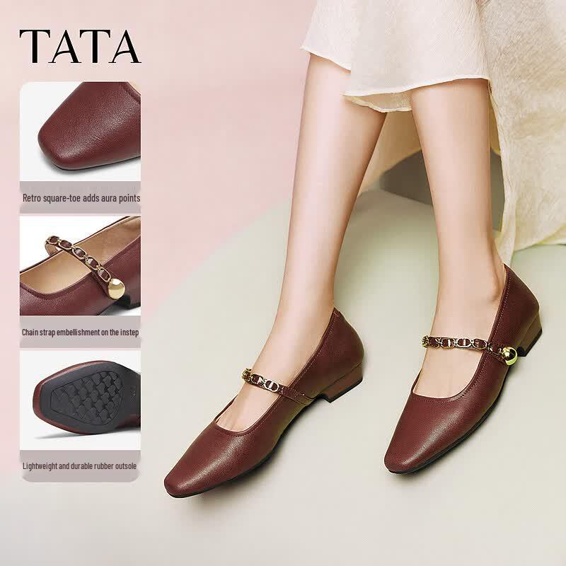 TATA Retro Mary Jane Sheepskin Flat Shoes