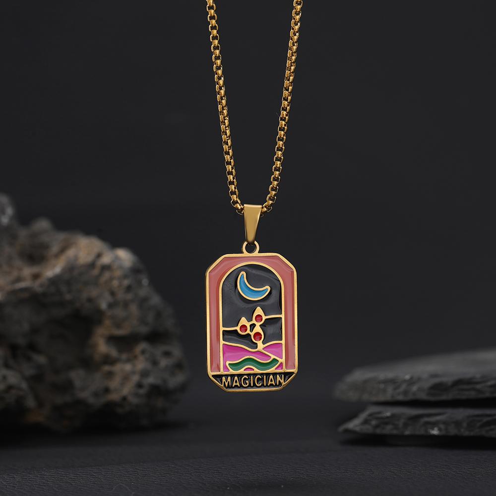 Tarot Card Neckalce Stainless Steel for Women Men Evil Eye Star Moon Sun Lovers One Piece Choker Original Design Jewelry Gifts
