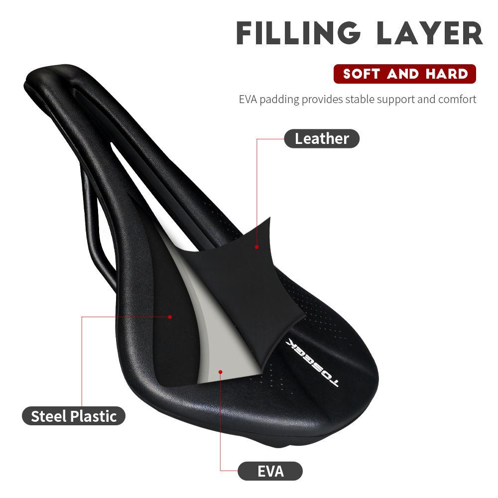 TOSEEK Fahrradsattel Carbon Leichtleder Gel Belüftung Mountain Road Bike Sitzsattel mit Einfachem Originaldesign für
