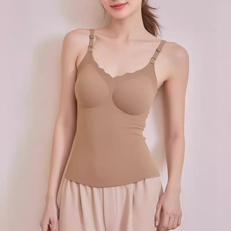 Jingqi Maternity Nursing Camisole with Built-in Bra, Warm Plus Velvet Vest for Postpartum Breastfeeding and Pregnancy (Autumn/Winter).
