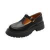 British style platform black small leather shoes women's 2025 spring and summer new round head T-buckle with light mouth thick heel loafers