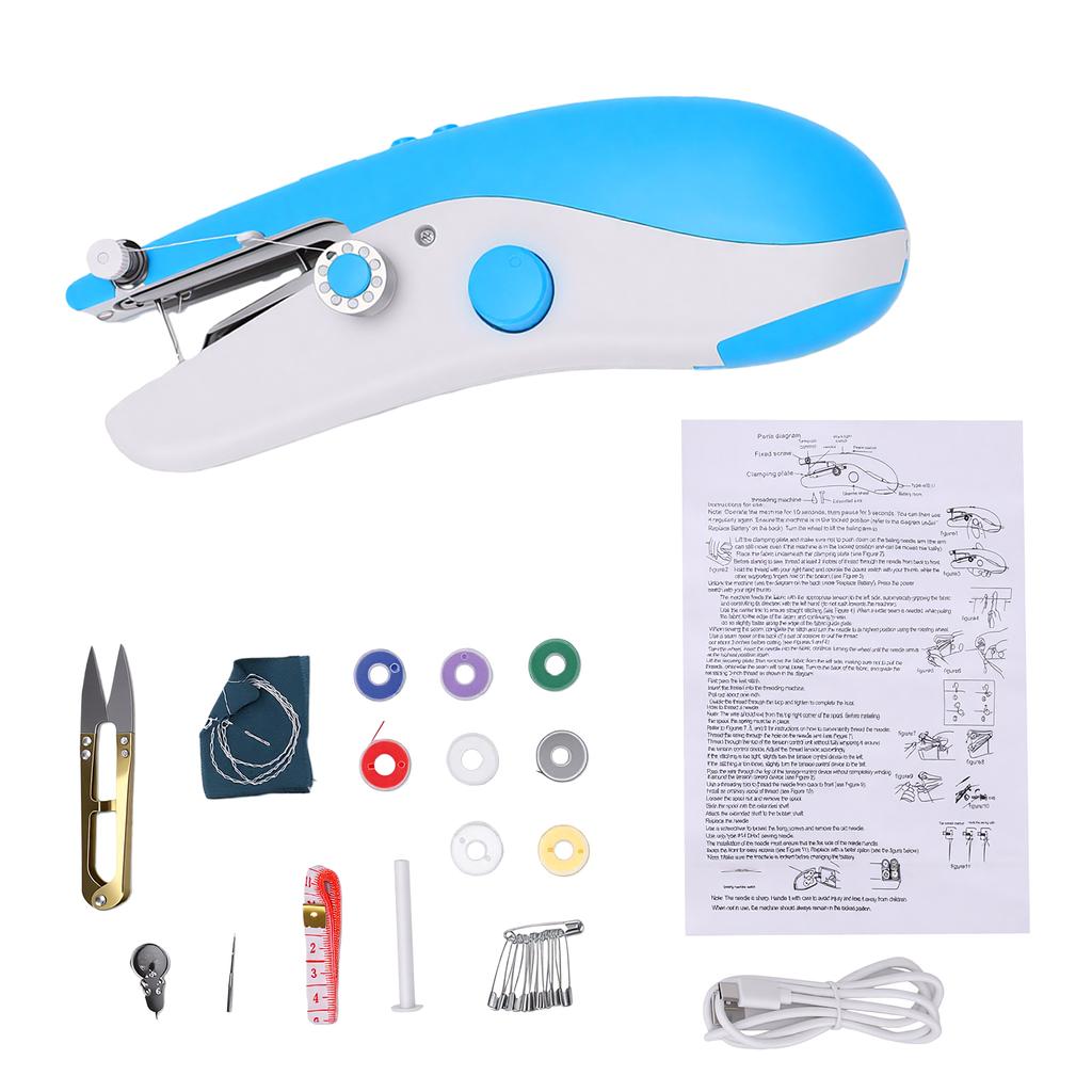 Portable Handheld Sewing Machine Mini Sewing Tool with 2 Speeds Control Dual Power Supply Built in Work Light for