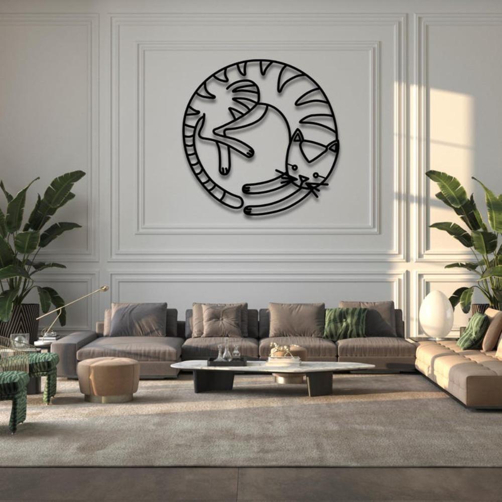 Minimalist Cat Wall Art Steel Line Sculpture Modern Decor