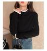 Women's Long Sleeve Fleece Lace Patchwork Slimming Base Layer Top for 2026 Autumn/Winter