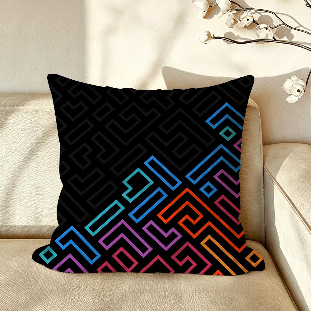 Art NNeon MMaze LLines Cushion Cover Pillow Case Antidustmite Pillowcase Silky Short Plush Sofa Cushion Cover Hot