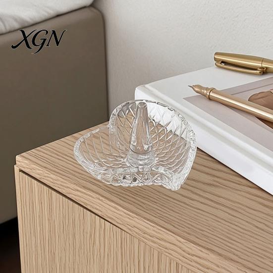 Glas-Ringschale für Hochzeitsgeschenke, Elegante Schmuckschale mit Wasserwellenmuster, Klare Dekorative Aufbewahrungskommode Schmuckschale Nachttisch und Badezimmer