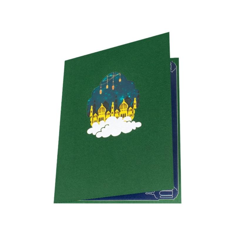 Festive 3D Eid Card Creative Popup Holiday Greeting Cards Built-in Blank Space with Envelope Small Card Party Supplies