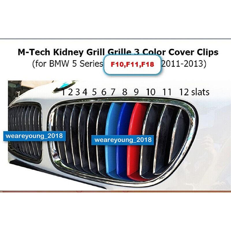 Fits BMW 5 Series F10 F11 2011 2012-2013 Kidney Grille 12 Bar Cover Stripe Clip