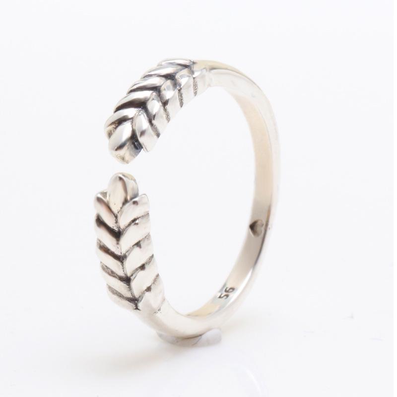 White Copper Plated Silver Wheat Ear Ring - Elegant European & American Style Open Stacking Ring for Women