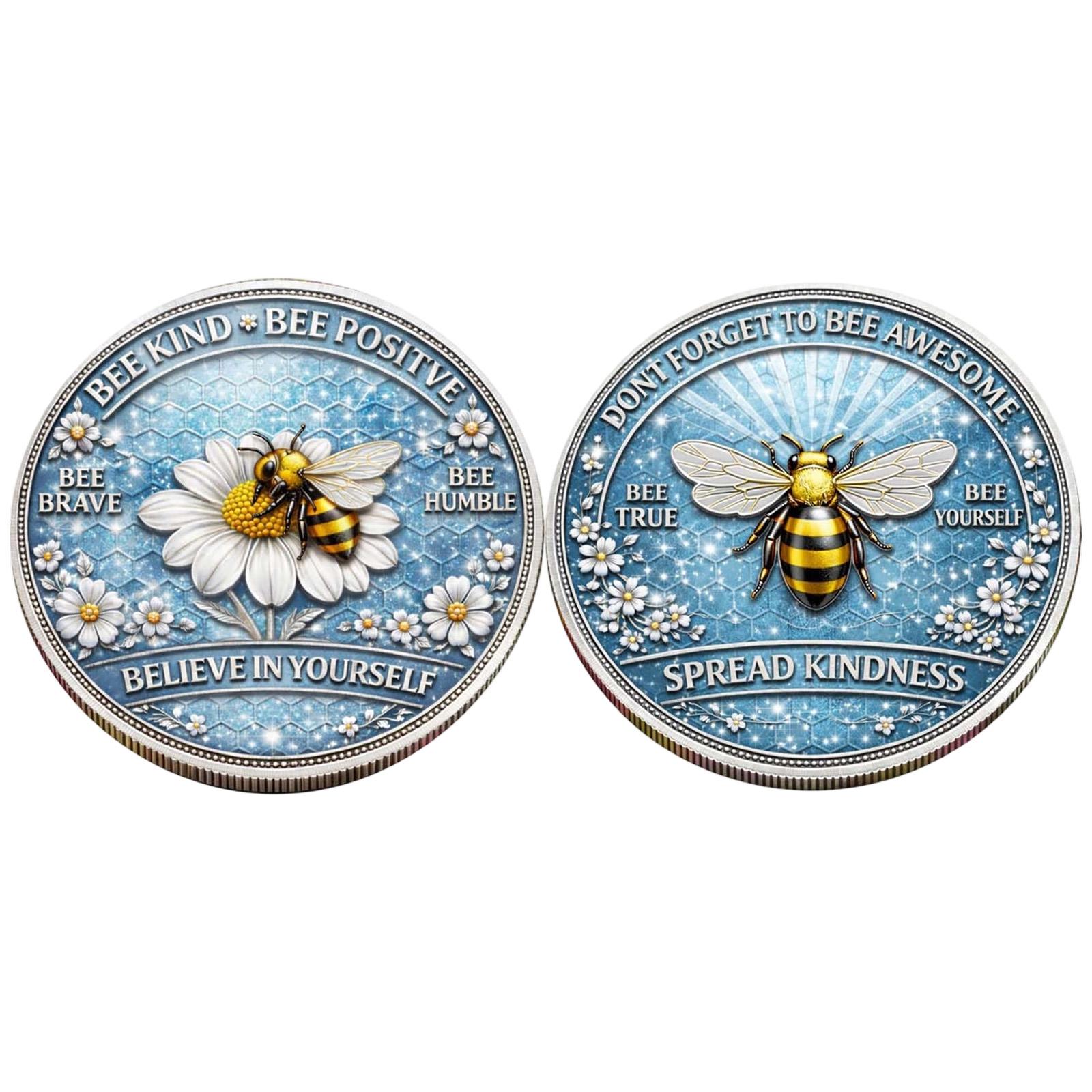 Bee Kind Positive Inspirational Commemorative Coin with Detailed Bee and Floral Design Motivational Collectible Coin for Encouragement and Kindness