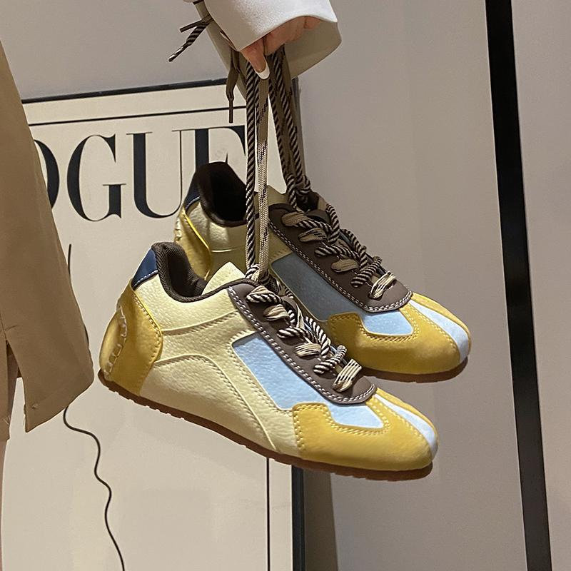 

Fashion 2025 Ladies Shoes Lace-up Women s Vulcanize Shoes Fashion Color Matching New Round Toe Best Seller Comfortable Casual Shoes 35 жёлтый