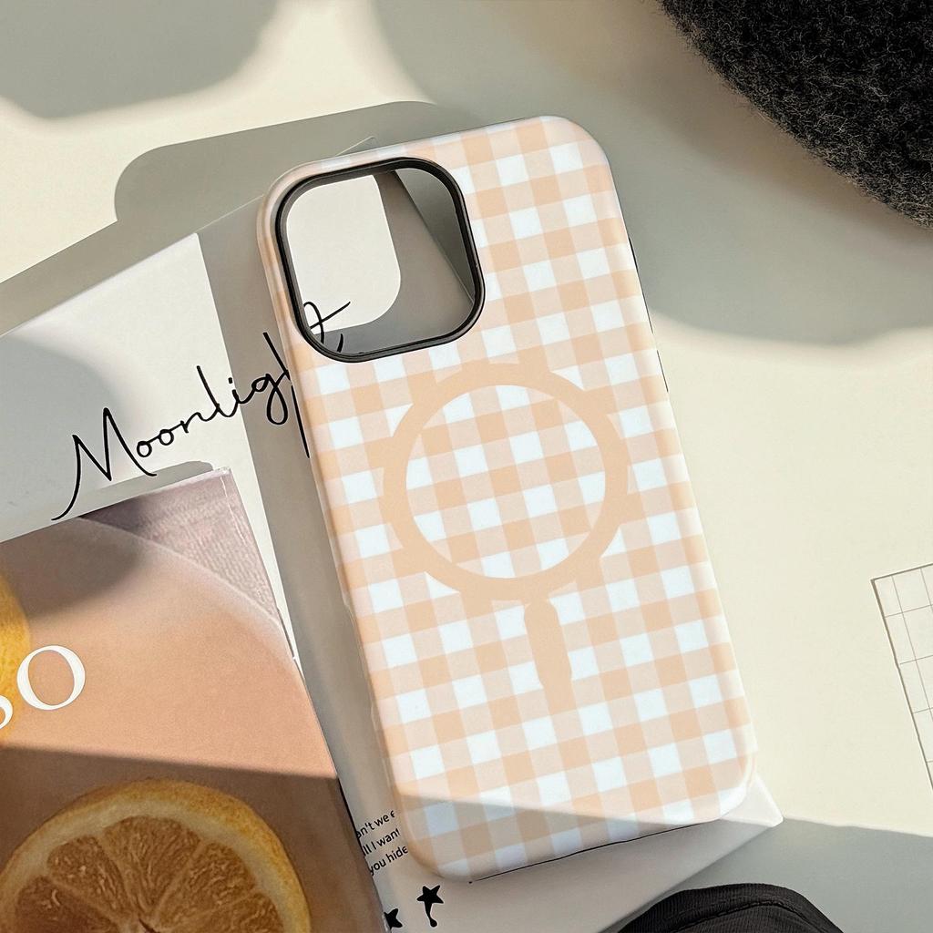 Magnetic Plaid Stand Case for iPhone 16/17, Compatible with 11 Film and 15 Pro Max, featuring Cute Small Animals