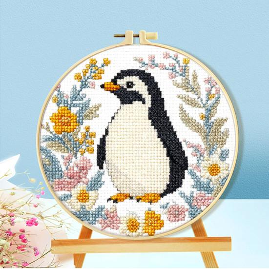 Embroidery Starter Kit for Beginners Cross Stitch Set with Floral Animal Landscape Patterns Pre-Printed Fabric Threads Needles Instructions DIY Craft