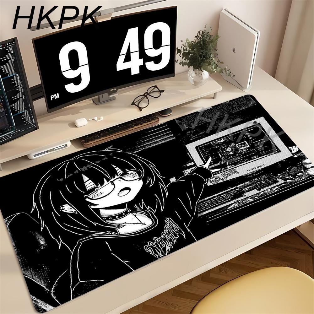 Dziewczyna Anime Czarno-Biała Podkładka pod Mysz Duża Gamingowa Antypoślizgowa Podkładka pod Mysz XXL Akcesoria do Komputera Laptop Mata na Biurko Zablokowana Krawędź Dywanik pod Mysz