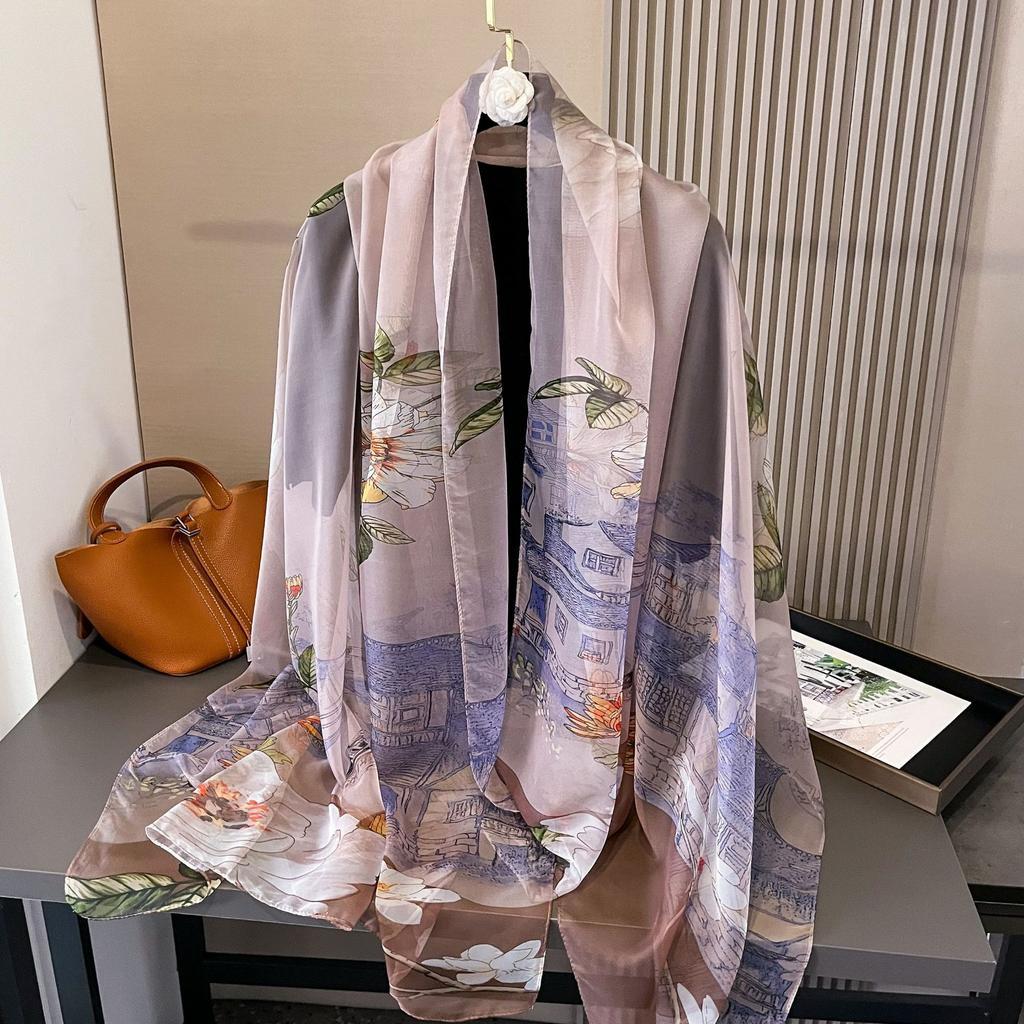180*135cm Summer Silk Scarf Women Outdoor Shawl Bandanna Foulard Female beach Fashion Luxury Oversized Shawl Head Hijab Wrap