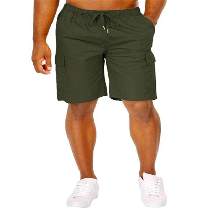 Men's Classic Workwear Drawstring Loose-Fit Solid-Colour Multi-Pocket Fashion Shorts