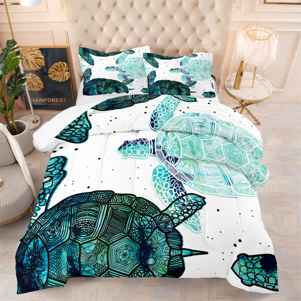Colorful Sea Turtle Digital Print Comforter Set - 3 Piece Bedding Set