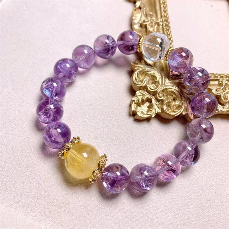Natural Brazilian Purple Agate & Amethyst Bracelet with Glitter Effect