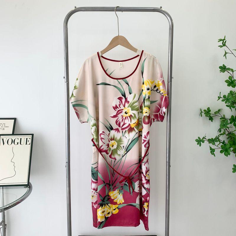 Outerwear Homewear Dress Summer Ultra-Thin Ice Silk Short Sleeve Pajamas Women's Clothing Plus Size Casual Nightdress Special Offer