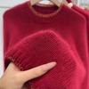 European Style Red Wool Sweater for Women - High-End Thick Gauge, Loose Fit, Autumn/Winter Collection, Christmas and New Year Zodiac Design.