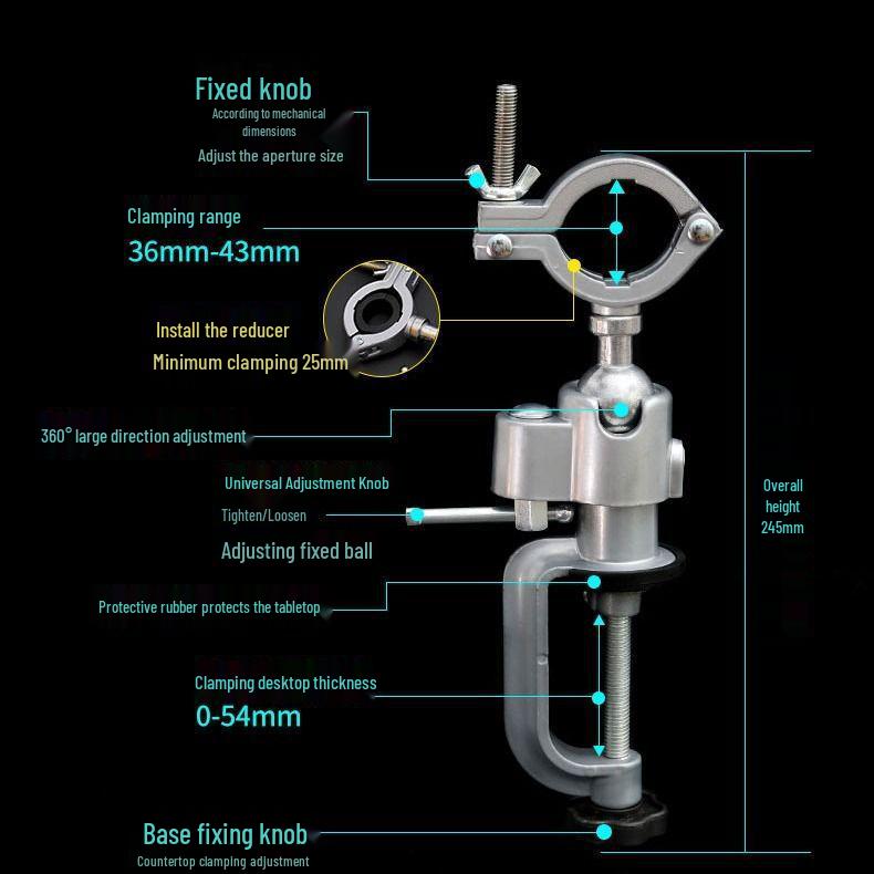 Multifunctional 360° Aluminum Alloy Bench Vise & Electric Drill/Grinder Bracket