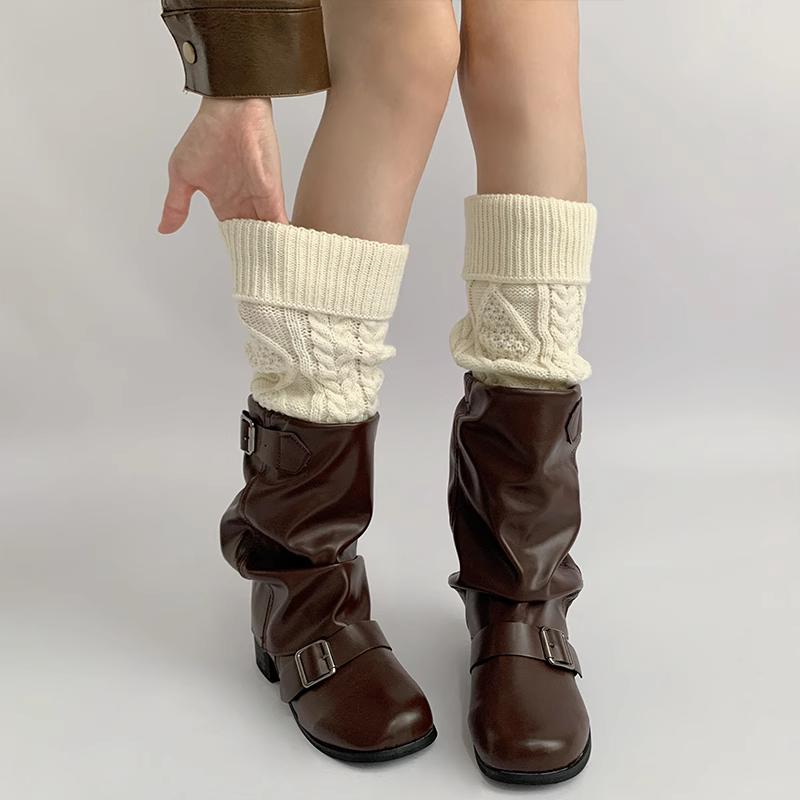Y2K Leg Warmers Autumn Winter Knitted White Slouch Socks Maillard Mid Calf Socks JK Calf Socks Leg Sleeves Sweet And Slimming