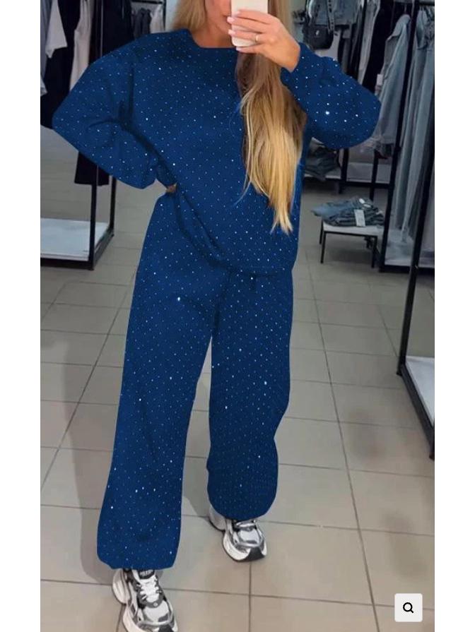 Conjunto Duas Peças Feminino Casual Gola Redonda Manga Longa Com Furos Quentes Cordão Punhos Canelados - Coleção Outono/Inverno 2024