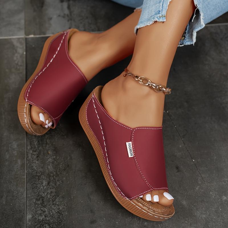 Women's Platform Sandals - Slip-On Ankle Strap Mule Slippers with Thick Platform Heel, Cushioned Insole & TPR Sole - Faux Cover Upper &