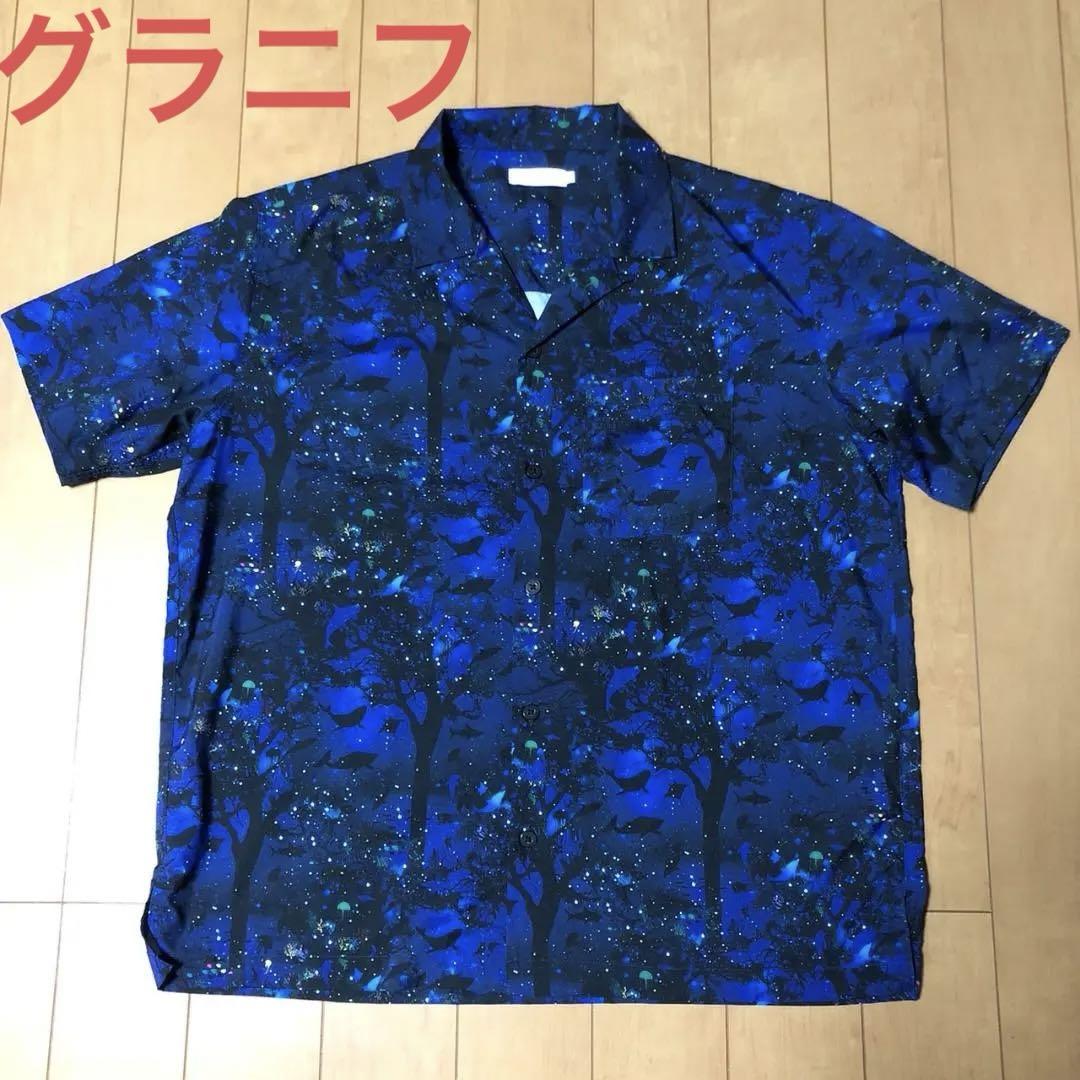 

[USED] Shinkai No Mori graniph open collar short sleeve shirt, size S, men s, blue, free shipping