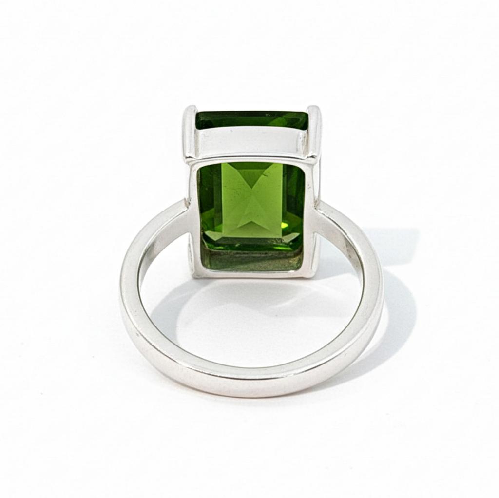 Grön peridot statementring, 925 massivt sterlingsilver, rektangulär ädelstensring, bohemisk ring för kvinnor